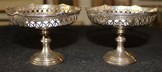 Pair George V silver pedestal bon bon dishes